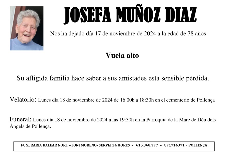 Esquela de JOSEFA MUÑOZ DIAZ