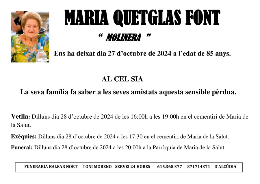 Esquela de MARIA QUETGLAS FONT