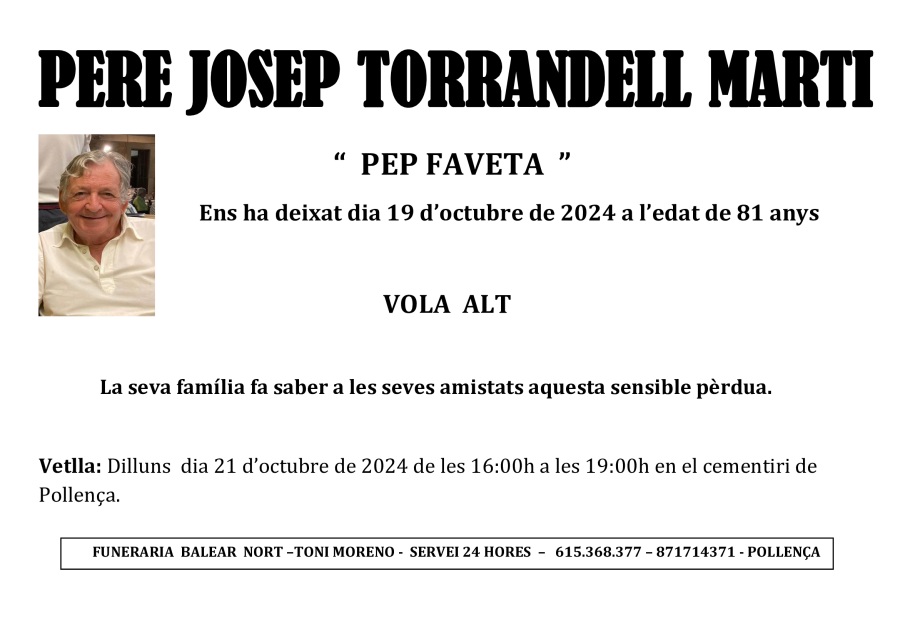 Esquela de PERE JOSEP TORRANDELL MARTI