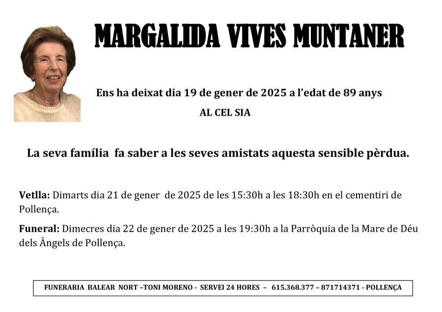 Esquela de MARGARITA VIVES MUNTANER